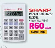 Sharp Pocket Calculator El 231L-Each