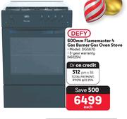 Defy 600mm Flamemaster 4 Gas Burner Gas Oven Stove DGS670