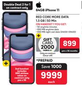 2 x Apple iPhone 11 64GB-On 1.3GB Red Core More Data/50 Min