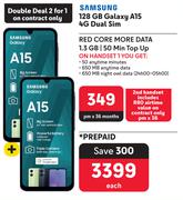 2 x Samsung Galaxy A15 128GB 4G Dual Sim-On 1.3GB Red Core More Data/50 Min Top Up