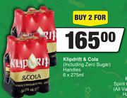 Klipdrift & Cola (Including Zero Sugar) Handies-For 2 x 6 x 275ml