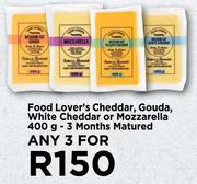 Food Lover's Cheddar, Gouda, White Cheddar Or Mozzarella-For Any 3 x 400g