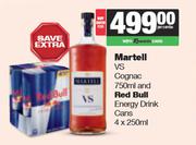 Martell VS Cognac 750ml & Red Bull Energy Drink Cans 4 x 250ml