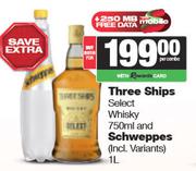Three Ships Select Whisky 750ml & Schweppes 1L