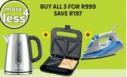 Kenwood Stainless Steel Kettle ZJM10.000SS + Sandwich Maker SMM00.000SI + Steam Iron-For All 3