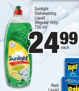 Sunlight Dishwashing Liquid(Regular Only)-750ml Each