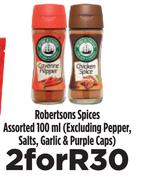 Robertson's Spices Assorted (Excluding Pepper, Salts, Garlic & Purple Caps)-For 2 x 100ml