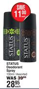 Status Deodorant Spray Assorted-130ml Each