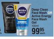 Nivea Men Deep Clean Face Wash Active Energy Face Wash Gel-100ml Each