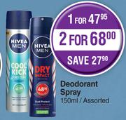 Nivea Men Deodorant Spray Assorted-For 2 x 150ml