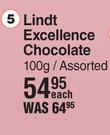 Lindt Excellence Chocolate Assorted-100g Each