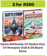 Gamin Battleship Or Hasbro Clue Or Monopoly Grab & Go Board Game-For 2