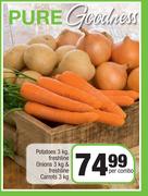 Potatoes 3Kg,Freshline Onions 3Kg & Freshline Carrots 3Kg-Per Combo