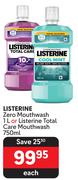 Listerine Zero Mouthwash 1L Or Listerine Total Care Mouthwash 750ml-Each