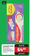 Colgate Total Pro Gum/Charcoal Twin Pack Toothpaste-2 x 75ml Per Pack