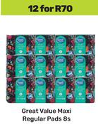 Great Value Maxi Regular Pads-For 12 x 8s