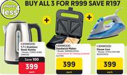 Kenwood 1.7L Stainless Steel Kettle + Sandwich Maker + Steam Iron-All For 3