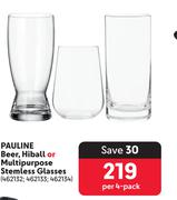 Pauline Beer, Hiball Or Multipurpose Stemless Glasses-Per 4 Pack