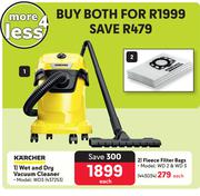 Karcher Wet & Dry Vacuum Cleaner WD3 + Fleece Filter Bags WD2 & WD3-Both For