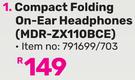 Sony Compact Folding On-Ear Headphones MDR-ZX110BCE