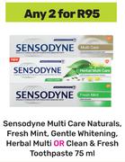 Sensodyne Multi Care Naturals,Fresh Mint,Gentle Whitening,Herbal Multi Fresh Toothpaste-2 x 75ml