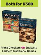 Prima Checkers Or Snakes & Ladders Traditional Games-Both For
