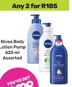 Nivea Body Lotion Pump Assorted-For 2 x 625ml