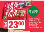 Nestle Kit Kat 4F 41.5g, Kit Kat Chunky 40g, Smarties 40g, Bar One 52g, Tex 40g Or Aero 40g-For 2
