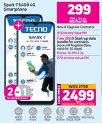 2 x Tecno Spark 7 64GB 4G Smartphone-On Red Flexi 130 + On Promo 70