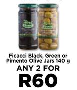 Ficacci Black, Green Or Pimento Olive Jars-For Any 2 x 140g