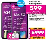 2 x Samsung Galaxy A34 Smartphone-On 1.2GB Red Top Up Core More Data