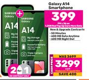 2 x Samsung Galaxy A14 Smartphone-On 1.2GB Red Top Up Core More Data