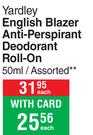 Yardley English Blazer Anti-Perspirant Deodorant Roll-On Assorted-50ml Each
