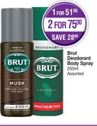 Brut Deodorant Body Spray Assorted-For 1 x 200ml