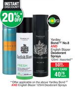 Yardley Bond ST No.8 And English Blazer Deodorant Sprays 125ml Assorted-Each