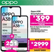 2 x Oppo A38 Smartphone-On 1.3GB Red Top Up Core More Data + Flexi 80