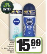 Nivea Roll On Deodorant For Men Or Women (Selected)-50ml Each