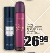 Yardley Aerosol Deodorant For Women Or Men (Selected)-90ml/125ml Each