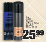 Coty Aerosol Deodorant For Men Or Women (Selected)-90ml/120ml Each