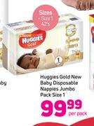 Huggies Gold New Baby Disposable Nappies Jumbo Pack Size 1-42's Per Pack