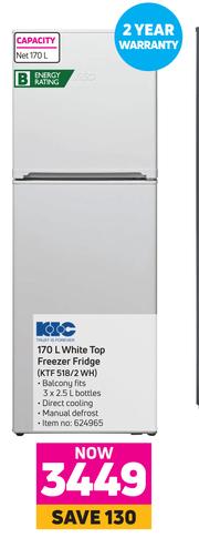 kic 170l top freezer fridge white ktf 518 2 wh