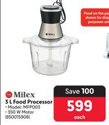 Milex Food Processor MFP003 850015908-3Ltr Each