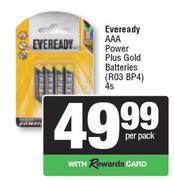Eveready AAA Power Plus Gold Batteries (R03 BP4)-4 Per Pack