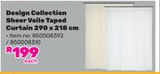 Design Collection Sheer Voile Taped Curtain 290 x 218cm-Each