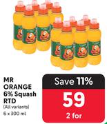 Mr Orange 6% Squash RTD(All Variants)-For 2 x 6x300ml