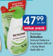 Betadine Natural Defence Body Wash 500ml + Body Wash Refill 400ml