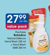 Betadine Natural Defence Hand Wash 225ml + Hand Wash Refill 200ml