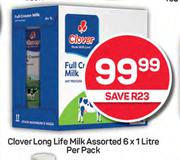 Clover Long Life Milk Assorted-6 x 1L Per Pack