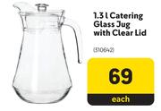 1.3L Catering Glass Jug With Clear Lid