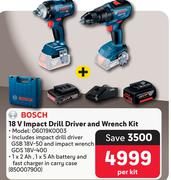 Bosch 18V Impact Drill Driver & Wrench Kit 06019K0003-Per Kit